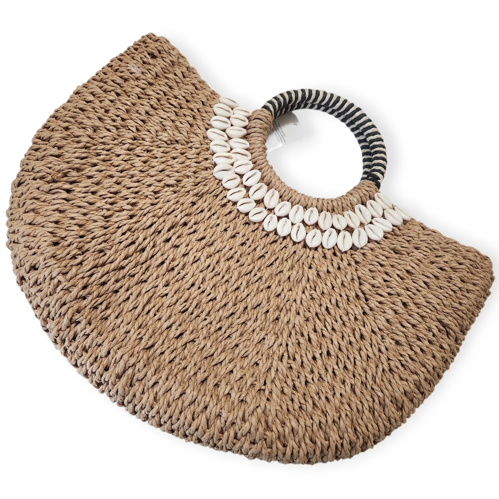 Bohemian Coastal Vacation Beach Bag In Raffia And Shells NWT